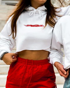 Flame White Cropped Hoodie